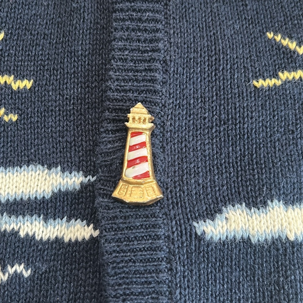 Vintage PBJ Sport Navy Blue Lighthouse Nautical Novelty Cardigan Size Large - Picture 5 of 16